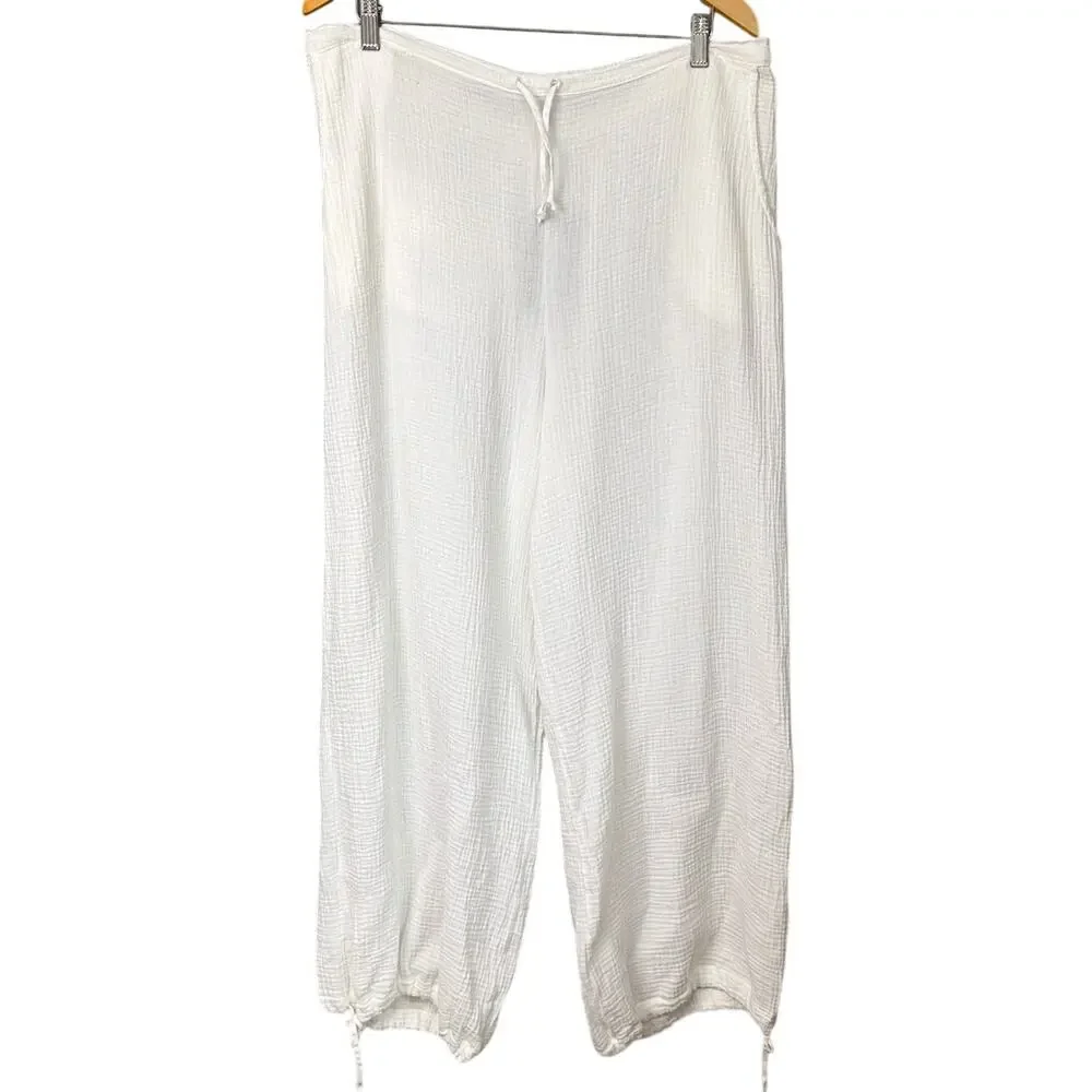bryn WALKER White Waffle Knit Pants Size XL Quiet Luxury Coastal Summer NWT